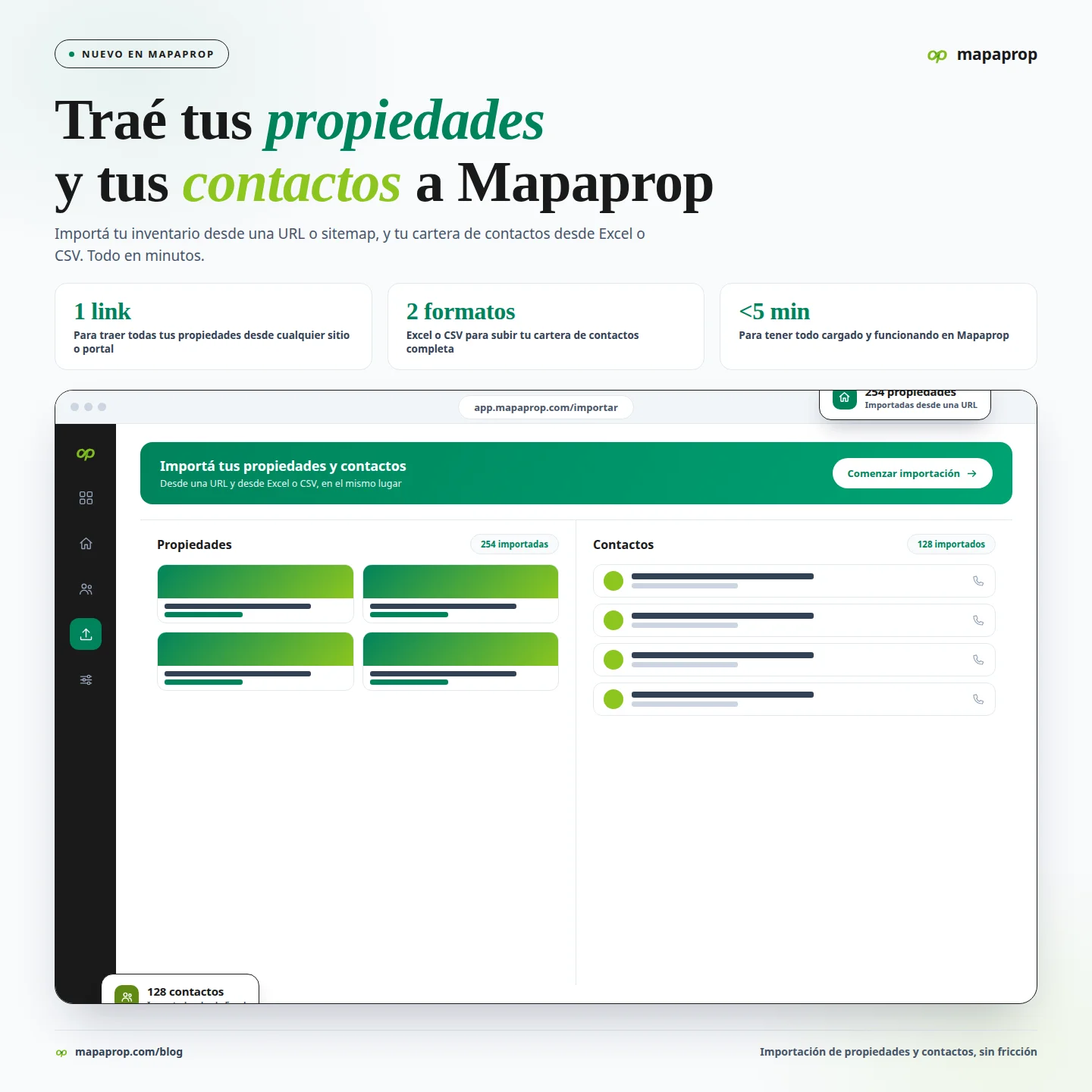 Traé tus propiedades y contactos a Mapaprop, y empezá a operar hoy